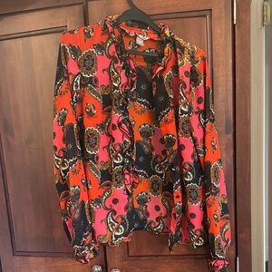 Vibrant Paisley Ruffle Blouse